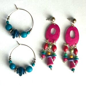 Two Pairs of Colorful Wooden Earrings